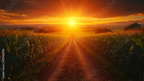 Country Road Sunset Landscape