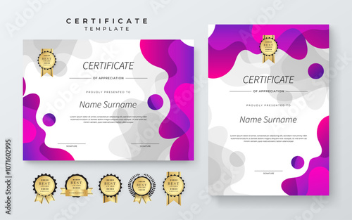 Colorful Certificate Design Template With Award Badges. Comes with award badges for a professional presentation of accomplishment and recognition