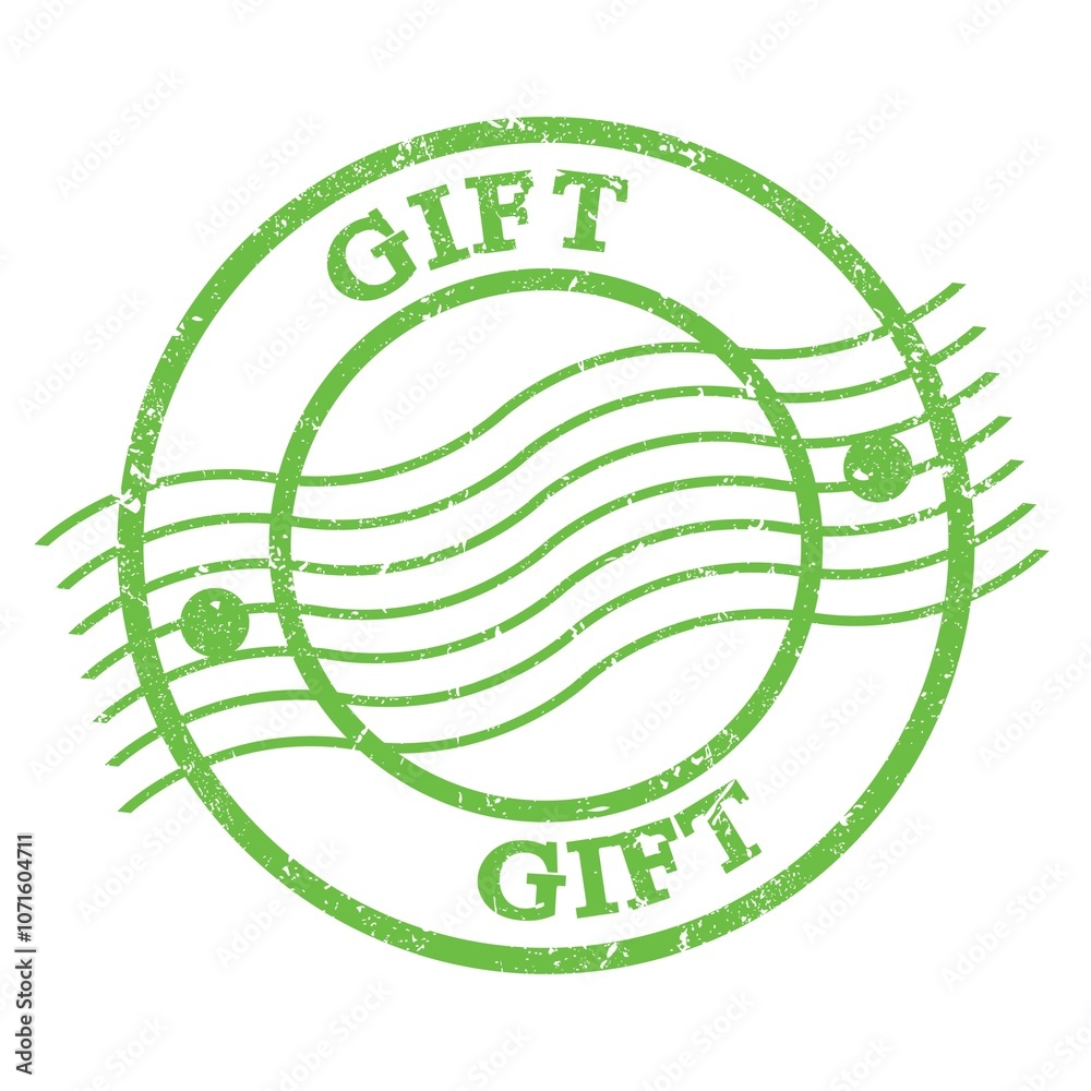 GIFT, text written on green  postal stamp.