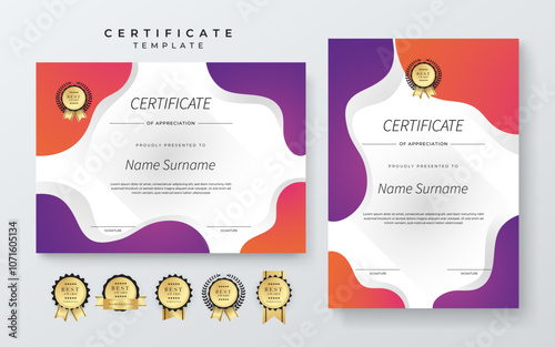 Modern Certificate of Appreciation Template with Colorful Design. Elegant certificate template featuring vibrant geometric patterns. Ideal for awards, achievements, and recognition events