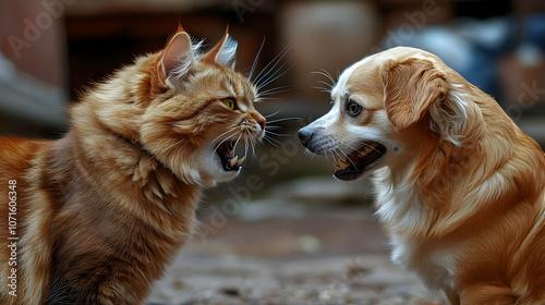 Angry Cat and Dog Close-Up ...