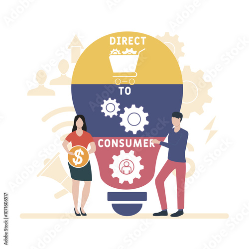DTC - Direct to consumer acronym. business concept background. vector illustration concept with keywords and icons. lettering illustration with icons for web banner, flyer, landing pag