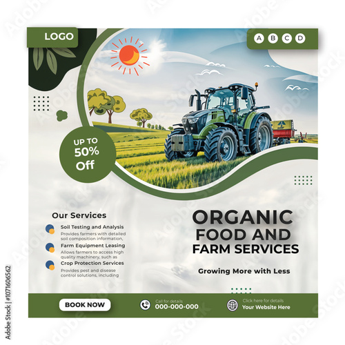 Agriculture, lawn or gardening services social media post banner template ai generated