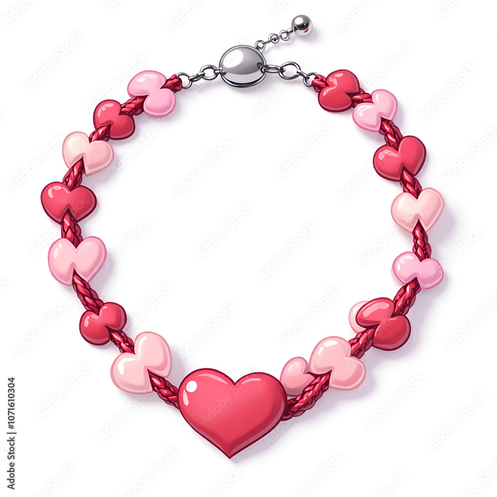 Obraz premium Charming heart bracelet with red and pink hearts, perfect for expressing love and affection, digital art of jewelry design concept.