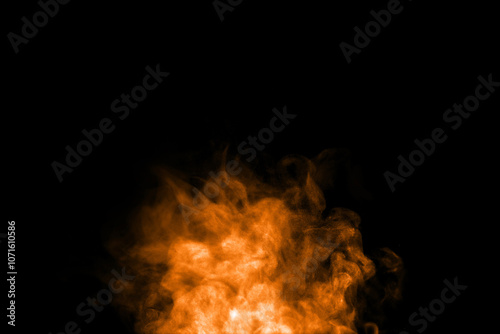 orange smoke steam spray, and abstract vapor water isolated on a black background. concept of texture cold mist or hot vapor, fog effect, and cloud for design air pollution, element smog, dust