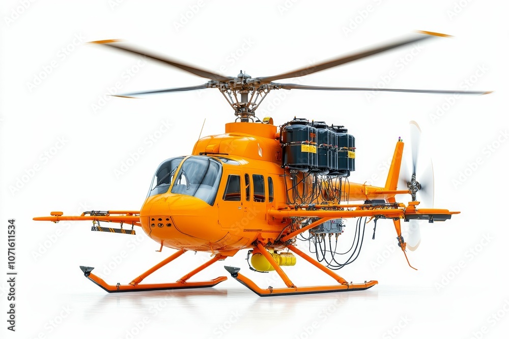 Orange helicopter with spinning blades. Orange helicopter with spinning blades.