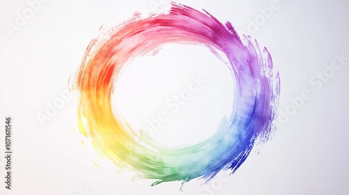 Cheerful circular frame adorned with a soft watercolor rainbow

 photo