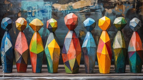 Abstract colorful figurines in geometric patterns, highlighting diversity photo