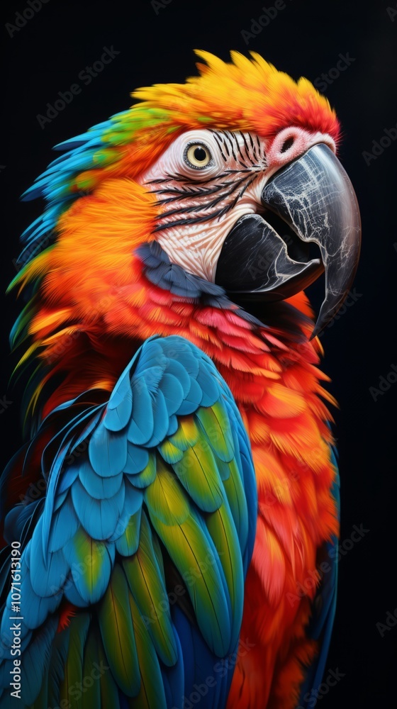 Fototapeta premium Colorful Parrot With Black Background. Generative AI.