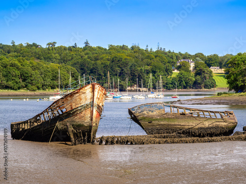 Old shipwrecks in mud in Lanester-Kerhervy, Brittany photo