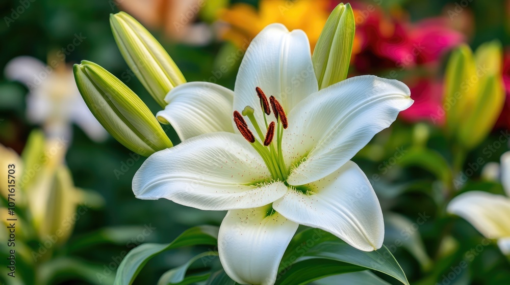 White Lily Flower in Bloom Close-Up White Lily Flower in Bloom Close-Up