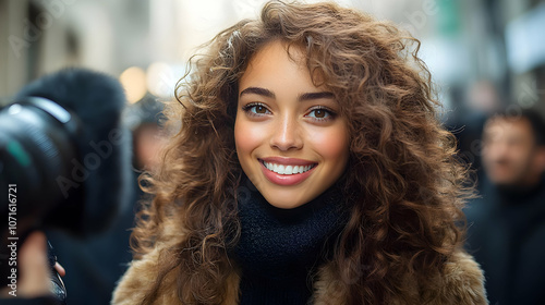 Smiling Woman With Curly Ha...