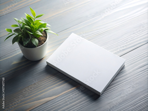 notebook and plant. paper, blank, book, empty, plant, wood, object, cover, card, interior, business, pen, table, notebook, stack, office, home, note, page, magazine, template, design, brochure, docume photo