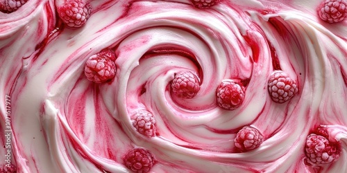Obraz na płótnie A detailed view of a raspberry swirl dessert. The dessert features a beautiful swirl design made with rich raspberry flavor, capturing its deliciousness. w salonie