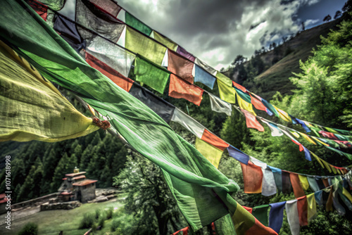 tibetan buddhist prayer flags. landscape, view, park, city, aerial, nature, garden, trees, architecture, haifa, field, water, israel, building, road, travel, train, agriculture, toy, highway, street, 