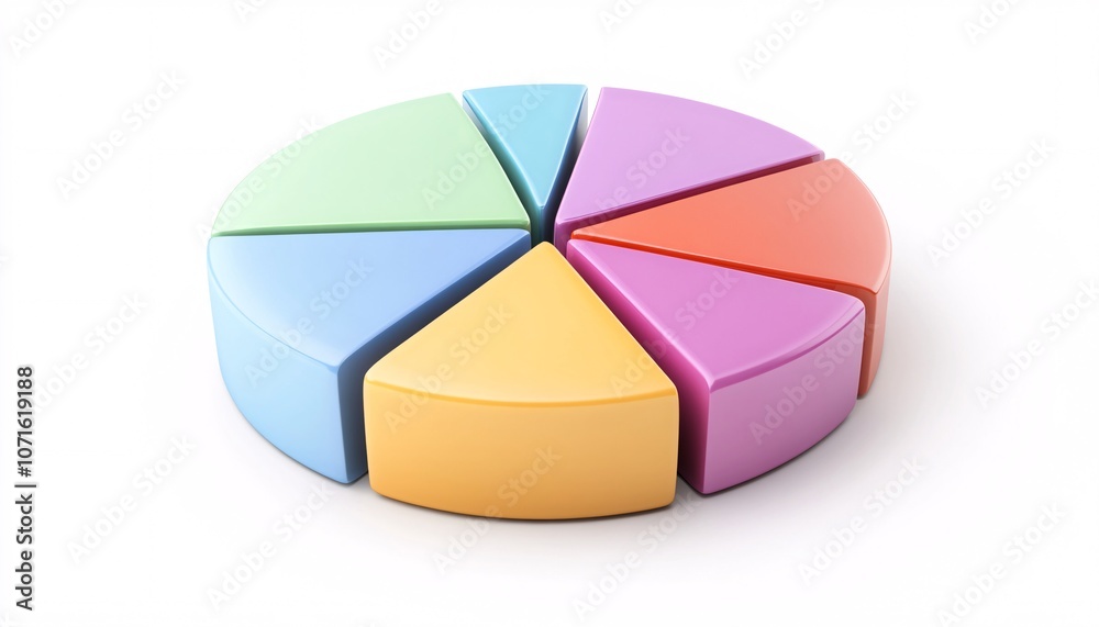 Obraz premium Colorful 3D Clay Style Pie Chart Render for Dynamic Data Presentation and Visualization in Creative Projects and Informative Materials