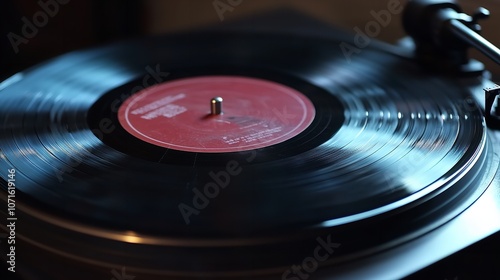 Classic vinyl record spinning on turntable with blank label

 photo