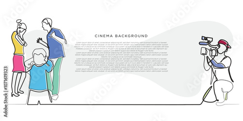 film making background design template.cinema film making background one line concept with color.design banner shyuting process.vector illustration .eps 10