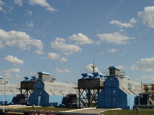 General view of the shelter for gas pumping units at the gas compressor station