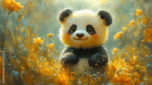 Cute Hand-Painted Panda Illustration with Big Eyes and Chubby Cheeks