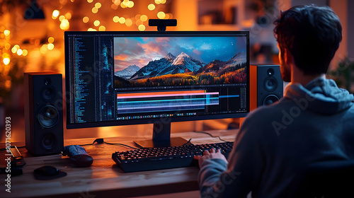 Man Editing a Video on Comp...