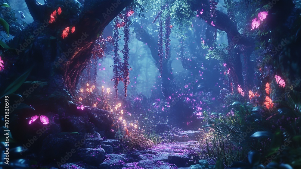 Obraz premium Wonderful Fantasy Forest. Fiction Backdrop. Concept Art