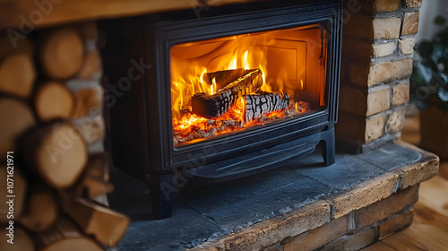 Fireplace With Burning Logs...