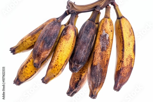 Overripe bananas on a white background. photo