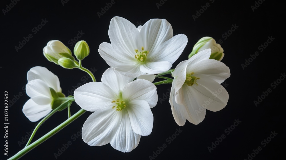Obraz premium Delicate White Flowers on Black Background