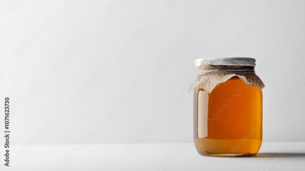 Golden Honey Jar: A rustic-chic glass jar filled with golden honey, adorned with burlap and a simple lid. Perfect for showcasing natural sweetness and healthy ingredients. Golden Honey Jar: A rustic-chic glass jar filled with golden honey, adorned with burlap and a simple lid. Perfect for showcasing natural sweetness and healthy ingredients.