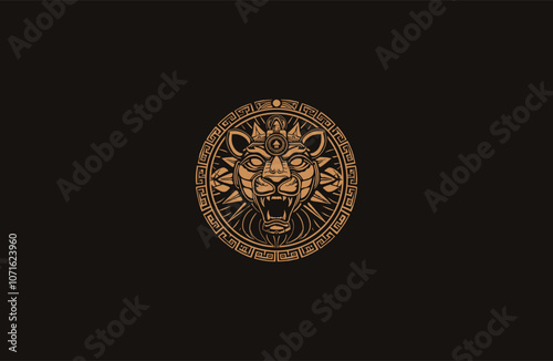Mayan lion totem logo design vector