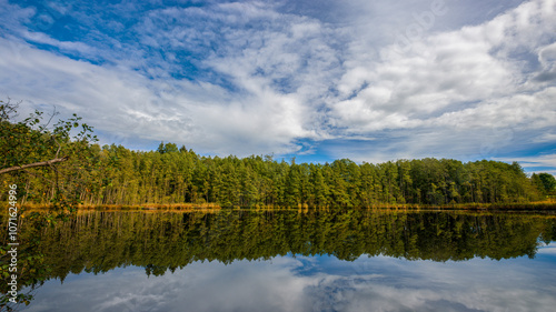 ein kleiner See in dem sich die Landschaft spiegelt photo