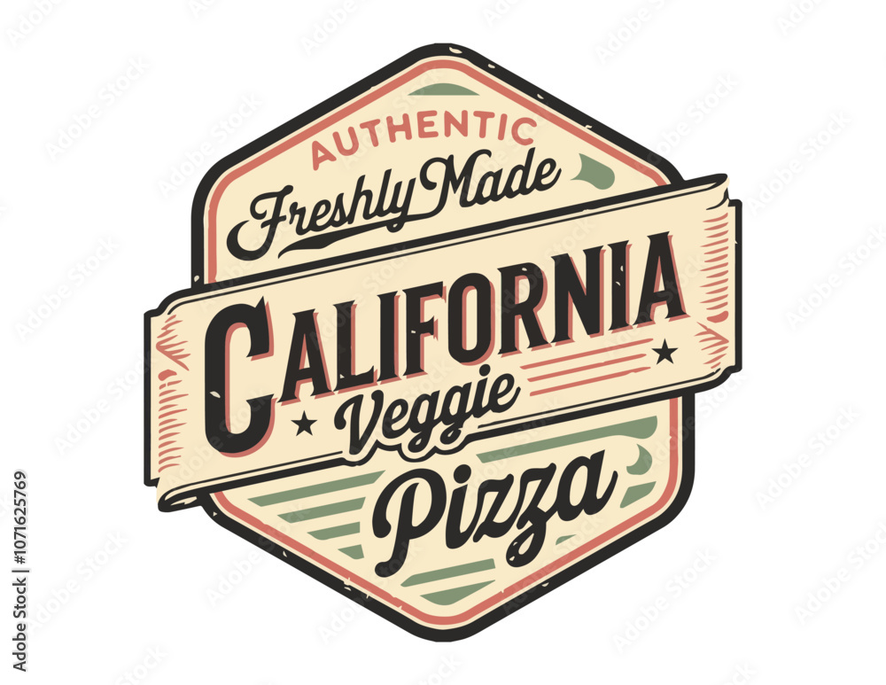 Obraz premium California Veggie Pizza – Freshly Made Vintage Logo