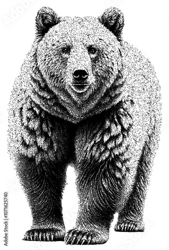 Tableau sur toile Majestic Stippled Dotwork Bear Illustration with Detailed Fur with clipping path
