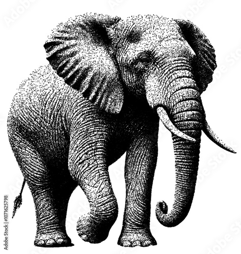 Majestic Stippled Dotwork Elephant Illustration with Detailed Textured Skin with clipping path. photo