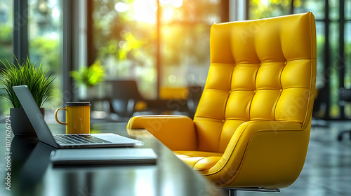 Yellow Office Chair and Des...