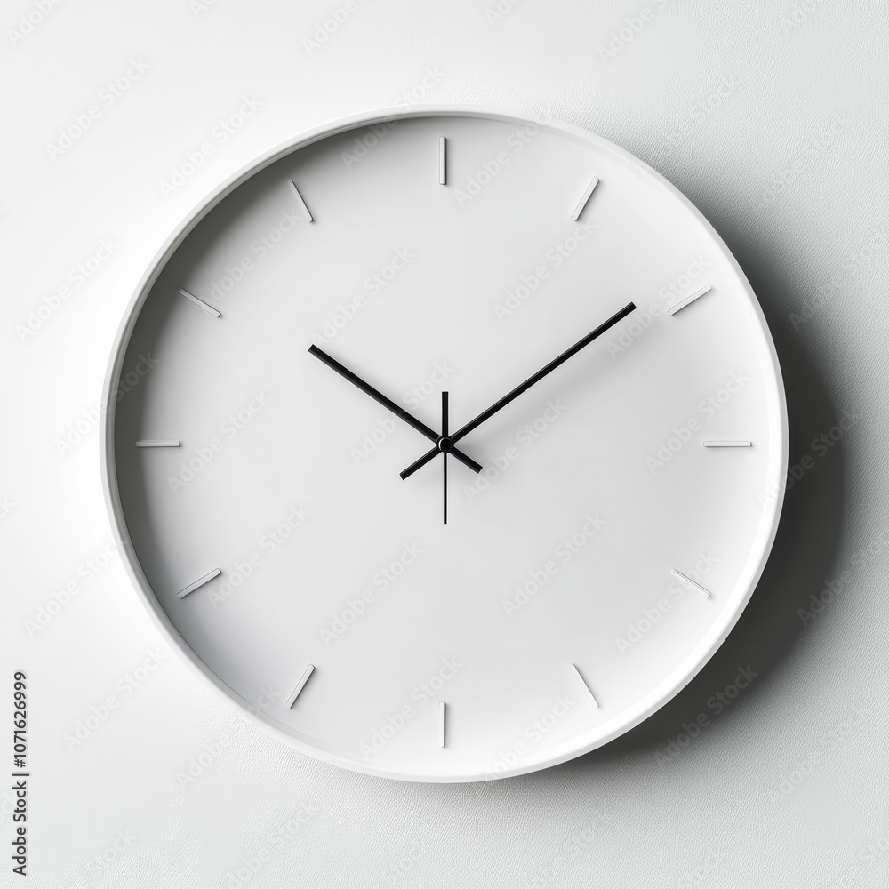 White clock face with black hands. White clock face with black hands.