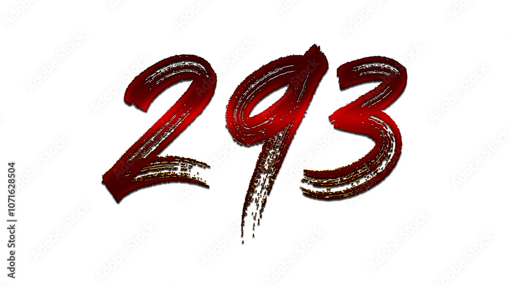 3D blood red number design of 293 on white background. 3D blood red number design of 293 on white background.