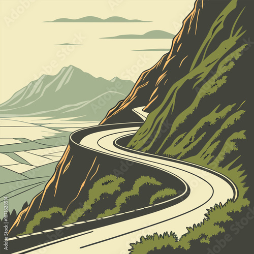 Winding Mountain Road with Sharp Curves and a Scenic Valley View