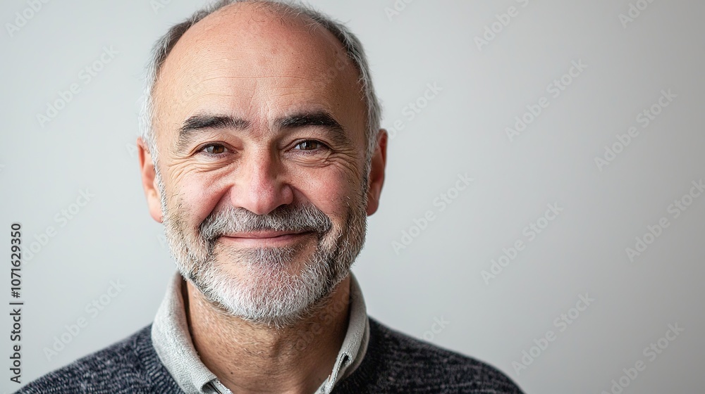 Fototapeta premium Smiling Mature Man with Beard in Neutral Background