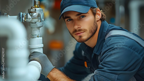 Plumber Working on Pipes - ...