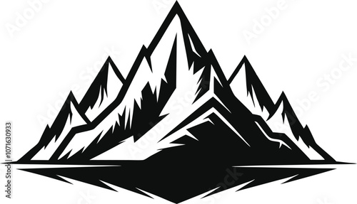 Mountain silhouette, vector icon. Rocky peaks. Mountains ranges. Black and white mountain vector icon