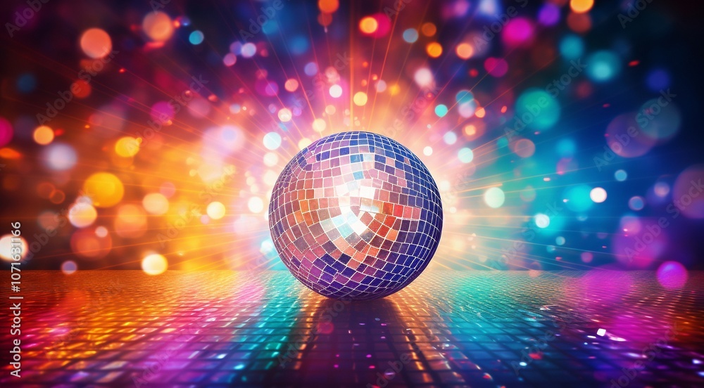 Obraz premium disco ball with lights, disco ball and lights, disco ball on abstract colored background, disco ball in the night club, lights in the disco