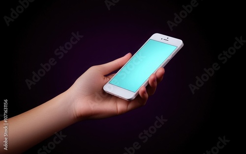 Wallpaper Mural A clean, high-definition mockup of a hand holding a blank white smartphone with a light blue glowing screen Torontodigital.ca