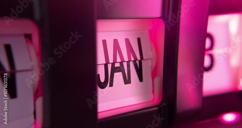 Timelapse of flip calendar clock in 1 year in pink light