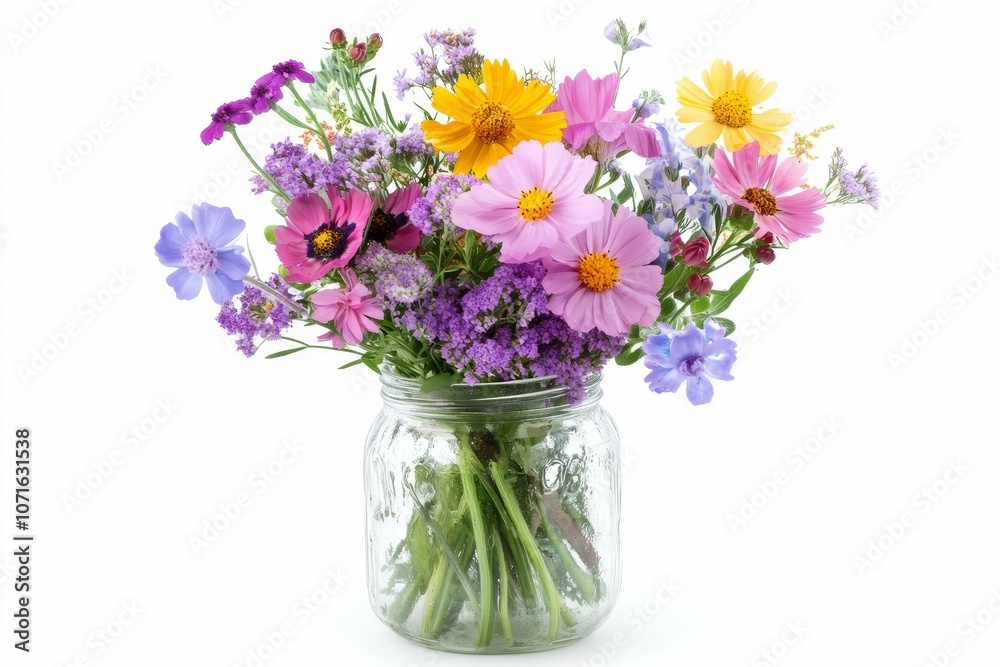 Obraz premium Colorful wildflowers in a glass jar.