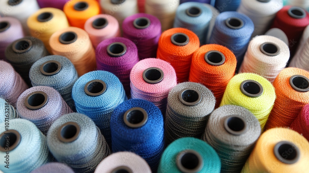Colorful Spools of Thread and Bobbins Arranged in Patterns Showcasing a Vibrant Palette for Crafting and Sewing Projects in Bright Hues and Vivid Colors Colorful Spools of Thread and Bobbins Arranged in Patterns Showcasing a Vibrant Palette for Crafting and Sewing Projects in Bright Hues and Vivid Colors