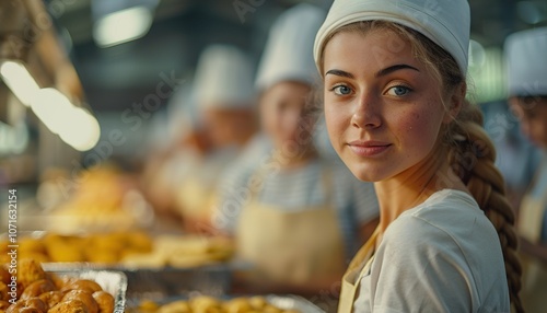 Young group of friendly volunteers serving food