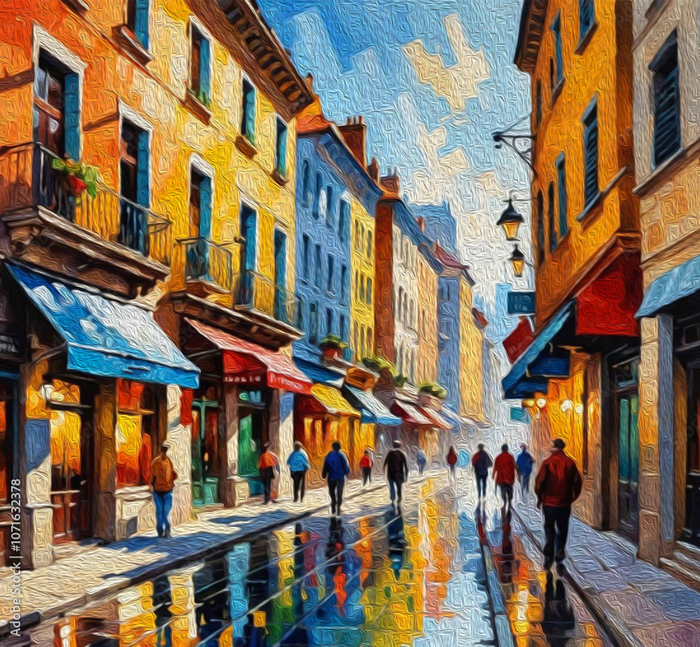 Fototapeta premium City Architecture. Oil painting. Printable pattern for wall decorations