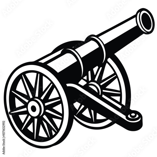 Vintage Military Artillery Silhouette Vector.